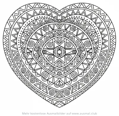 Herz Mandala Ausmalbild mit Tribal-Muster