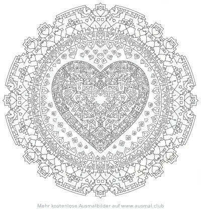 Herz-Mandala Ausmalbild mit detaillierten Mustern