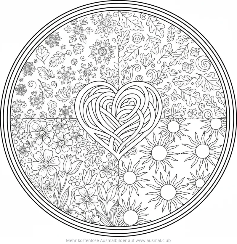 Herz Mandala Ausmalbild Jahreszeiten