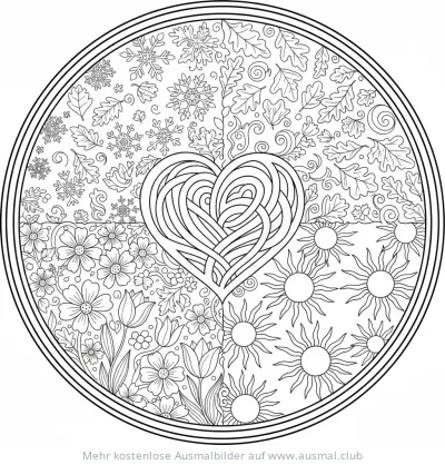 Herz Mandala Ausmalbild Jahreszeiten