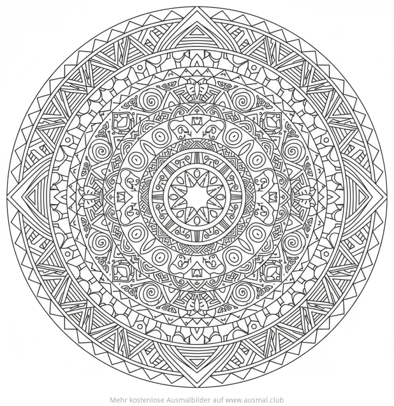 Afrika Mandala Ausmalbild mit afrikanischen Mustern und Formen
