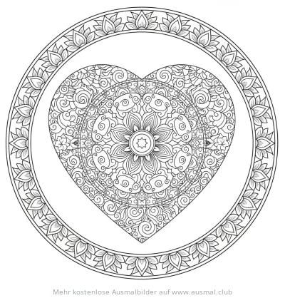 Herz Mandala Ausmalbild mit floralen Mustern