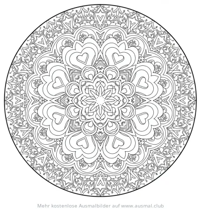Herz-Mandala Ausmalbild mit Schneeflocken-Elementen