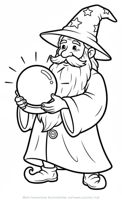 Zauberer mit Kristallkugel Ausmalbild