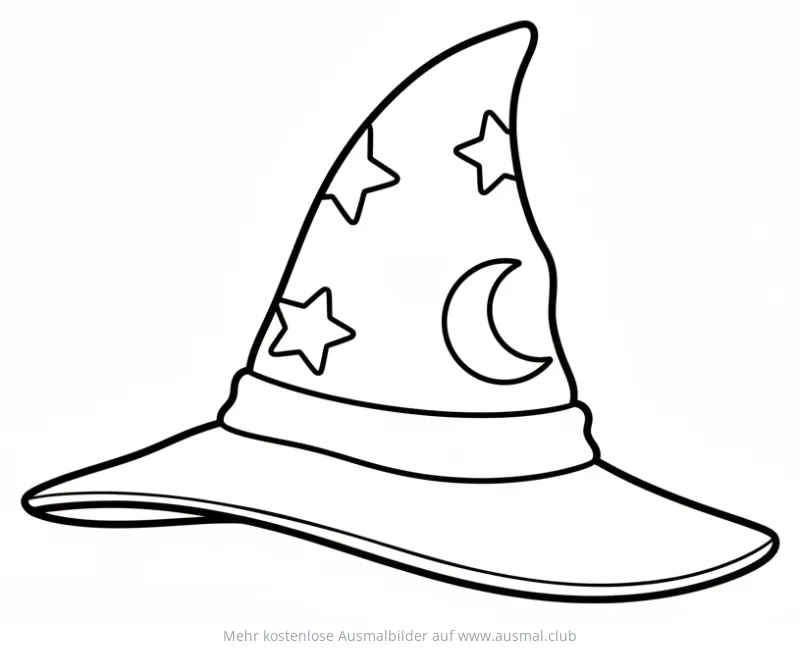 Zauberhut mit Sternen und Mond Ausmalbild