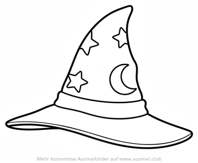 Zauberhut mit Sternen und Mond Ausmalbild