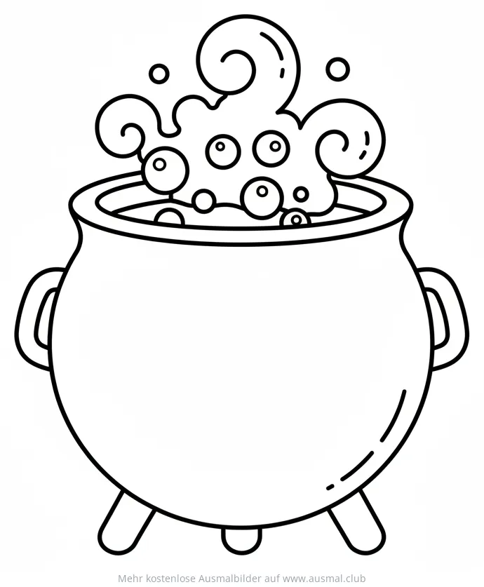 Hexenkessel Ausmalbild mit dampfendem Gebräu
