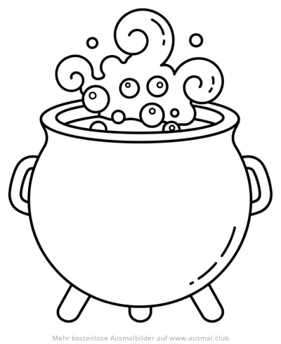 Hexenkessel Ausmalbild mit dampfendem Gebräu