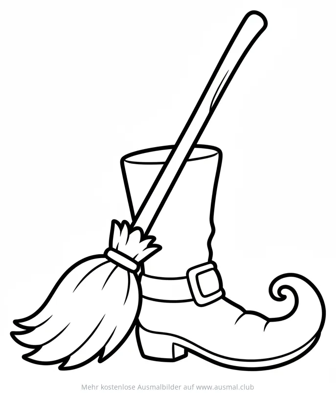 Hexenschuh mit Besen Ausmalbild