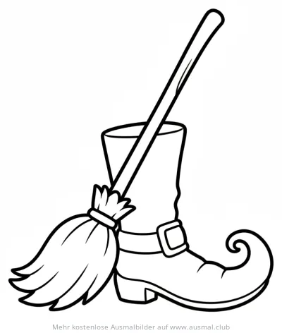 Hexenschuh mit Besen Ausmalbild