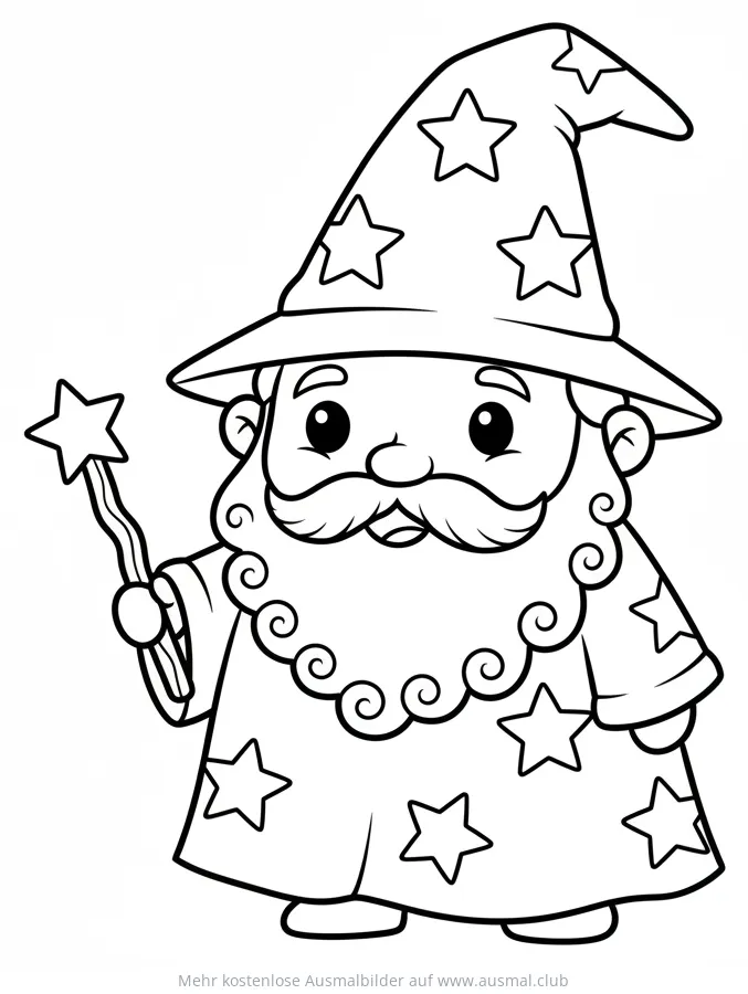 Zauberer mit Sternen Ausmalbild