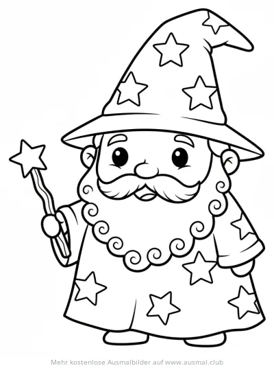Zauberer mit Sternen Ausmalbild
