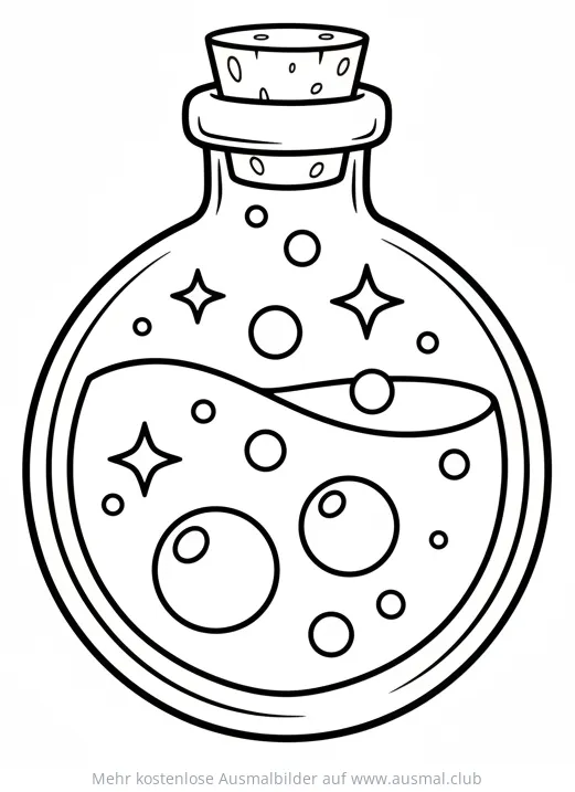 Trank im Glas Ausmalbild mit Blasen und Sternen