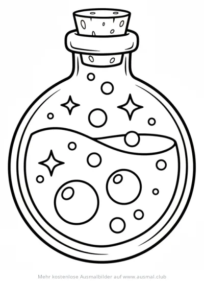 Trank im Glas Ausmalbild mit Blasen und Sternen