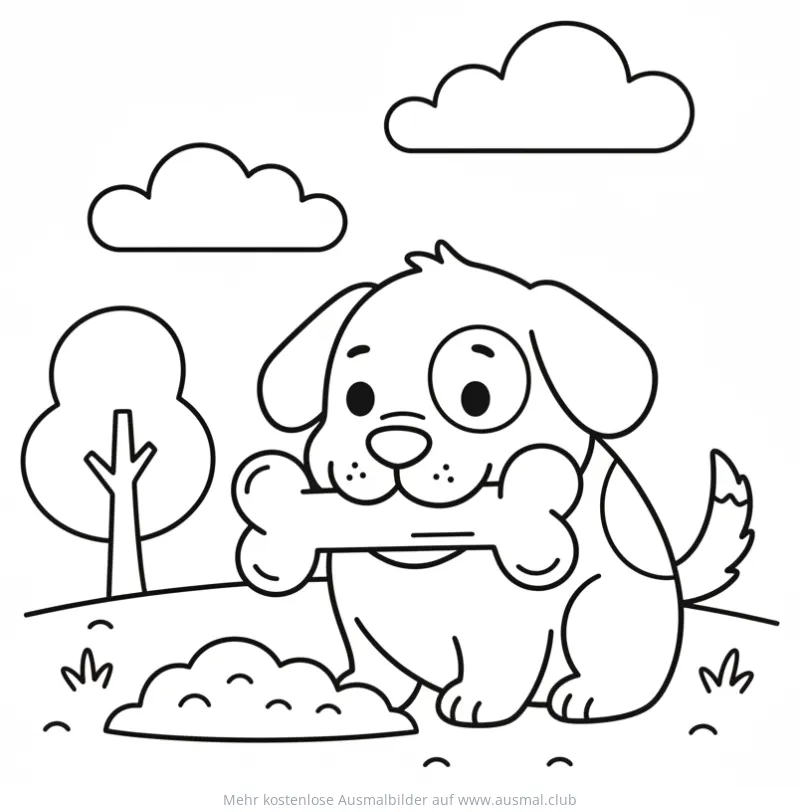 Hund mit Knochen im Maul Ausmalbild