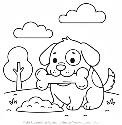 Hund mit Knochen im Maul Ausmalbild