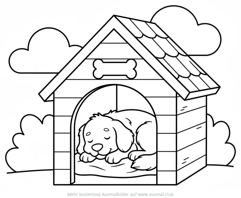 Schlafender Hund in Hundehütte Ausmalbild