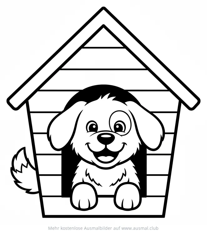 Hund in Hundehütte Ausmalbild