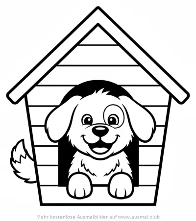 Hund in Hundehütte Ausmalbild