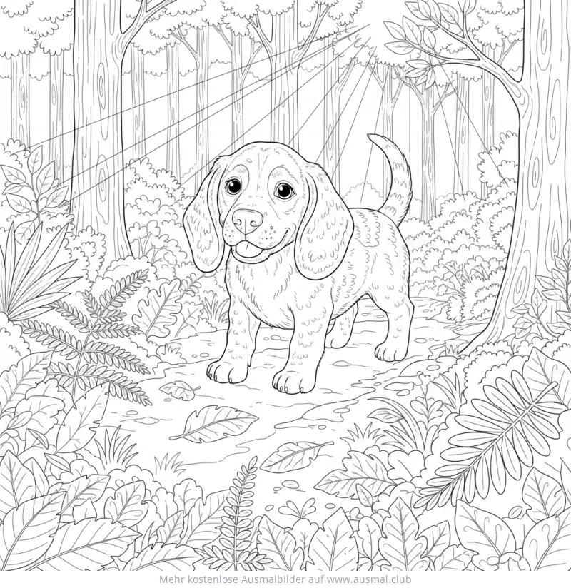 Beagle Ausmalbild im Wald