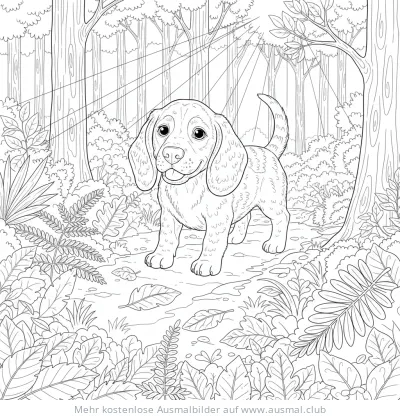 Beagle Ausmalbild im Wald
