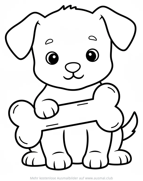Welpe mit Knochen Ausmalbild