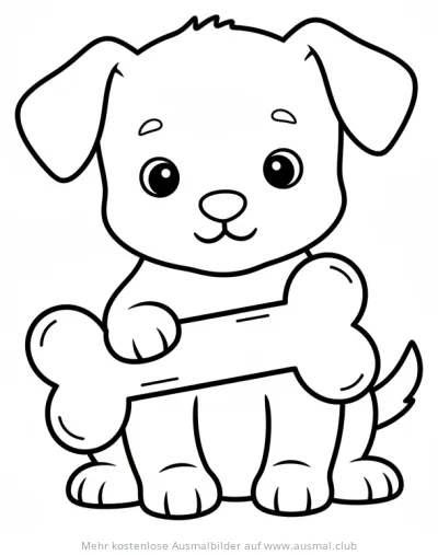 Welpe mit Knochen Ausmalbild