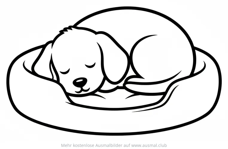 Schlafender Hund im Korb Ausmalbild