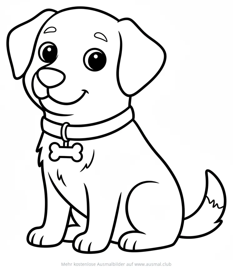 Sitzender Hund mit Halsband und Knochen Ausmalbild