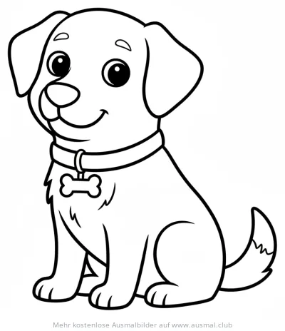 Sitzender Hund mit Halsband und Knochen Ausmalbild