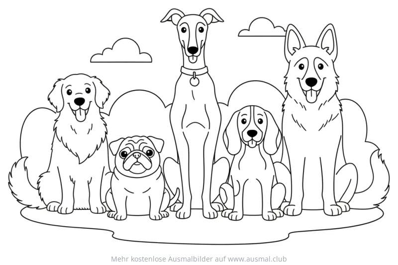 Verschiedene Hunderassen Ausmalbild