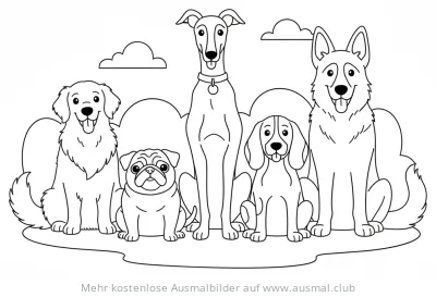 Verschiedene Hunderassen Ausmalbild