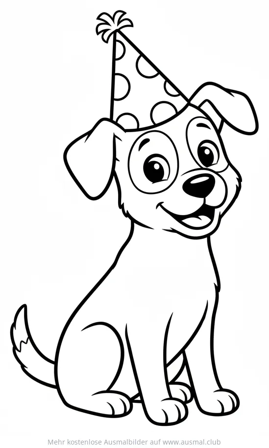 Hund mit Partyhut Ausmalbild