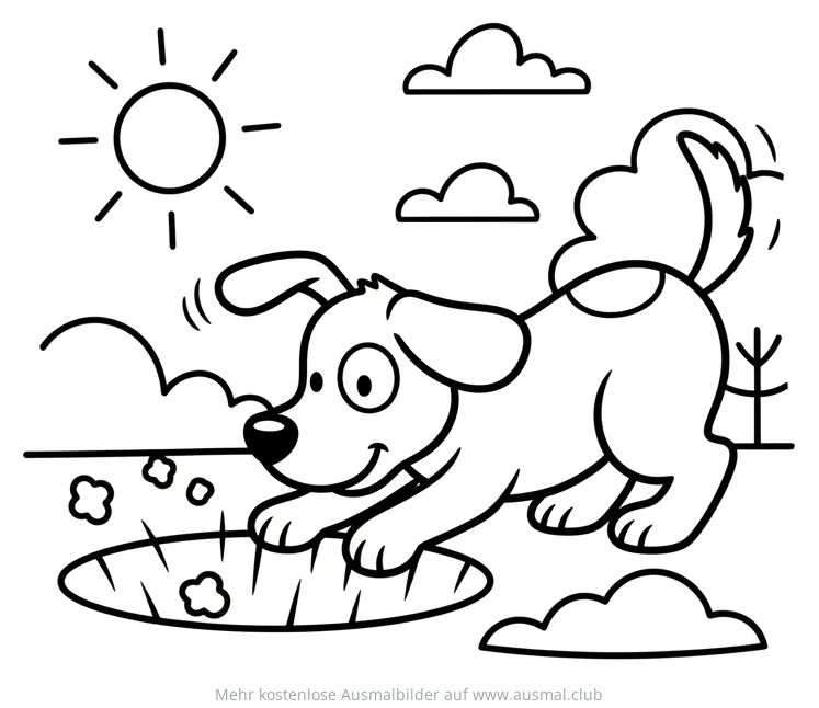 Hund gräbt Loch Ausmalbild