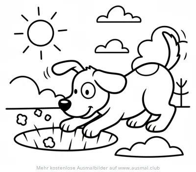 Hund gräbt Loch Ausmalbild