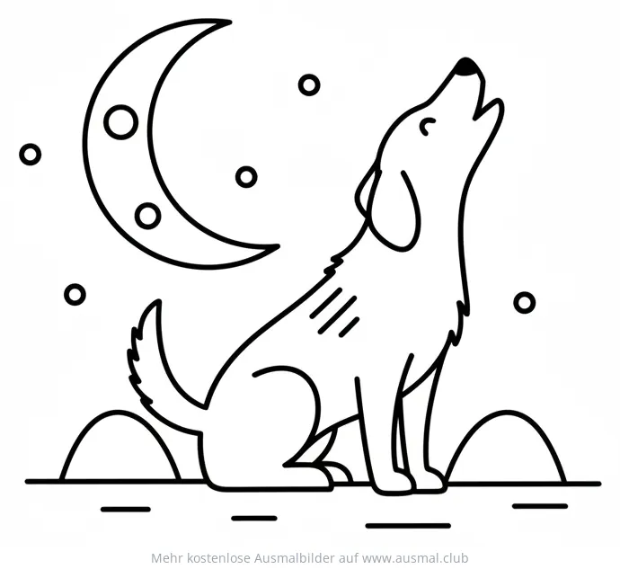 Heulender Hund vor Mond Ausmalbild