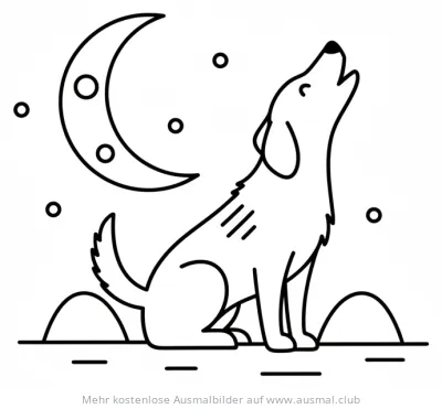 Heulender Hund vor Mond Ausmalbild