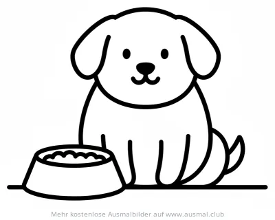 Hund sitzt vor Napf Ausmalbild