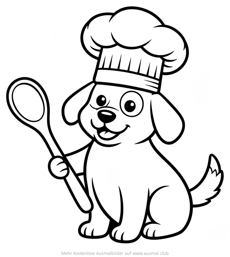 Kochhund mit Kochmütze und Löffel Ausmalbild