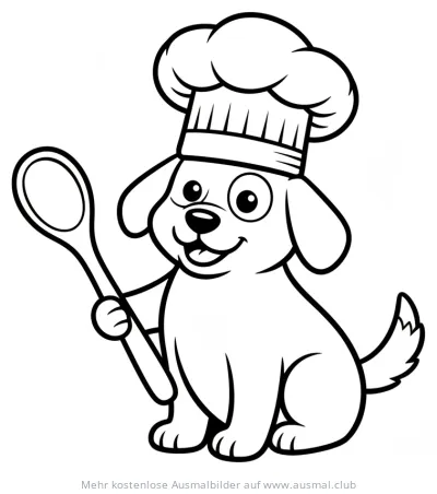 Kochhund mit Kochmütze und Löffel Ausmalbild