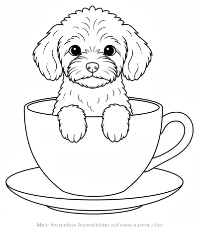 Hund sitzt in einer Tasse Ausmalbild