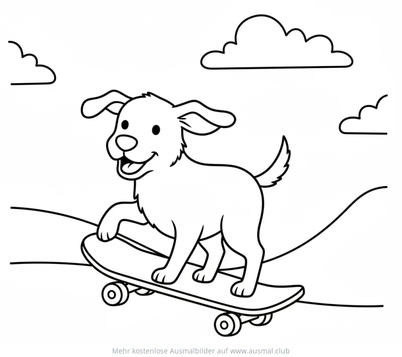 Hund auf Skateboard Ausmalbild