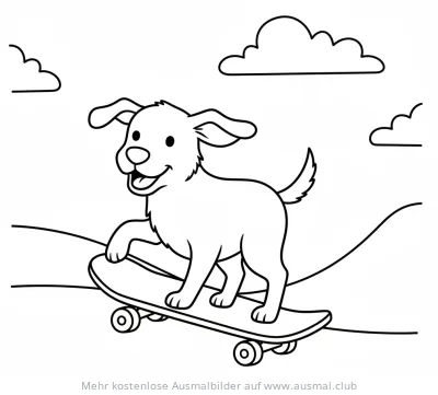 Hund auf Skateboard Ausmalbild