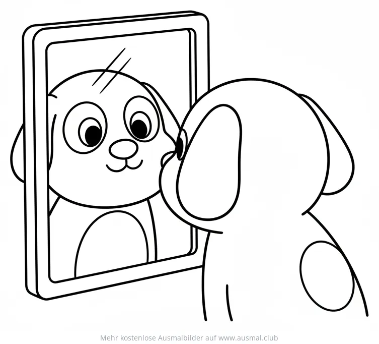 Hund betrachtet sein Spiegelbild Ausmalbild