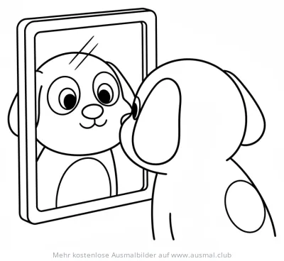 Hund betrachtet sein Spiegelbild Ausmalbild