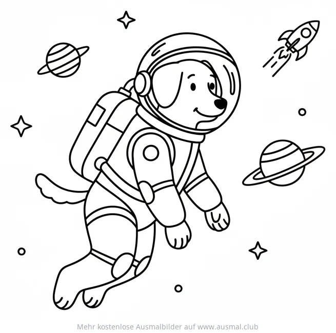 Hund im Astronautenanzug Ausmalbild