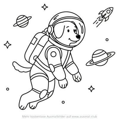 Hund im Astronautenanzug Ausmalbild
