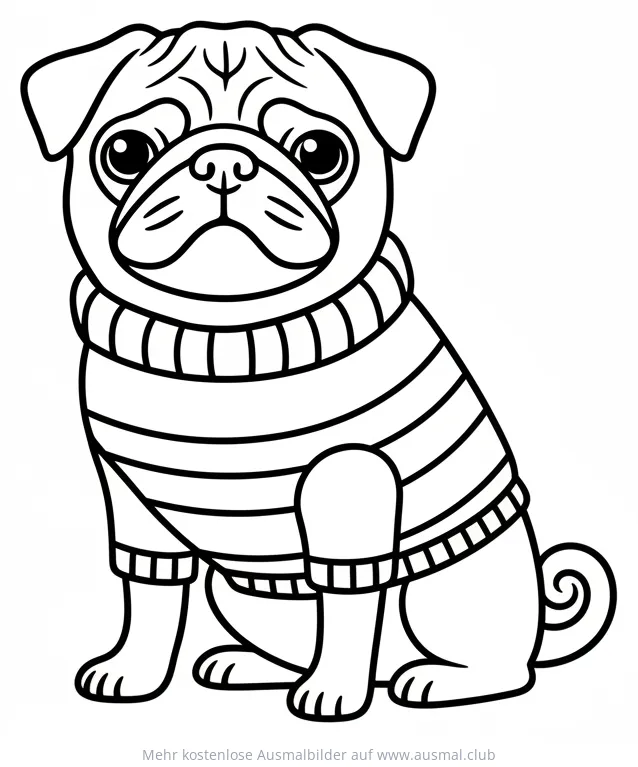 Mops mit Pullover Ausmalbild
