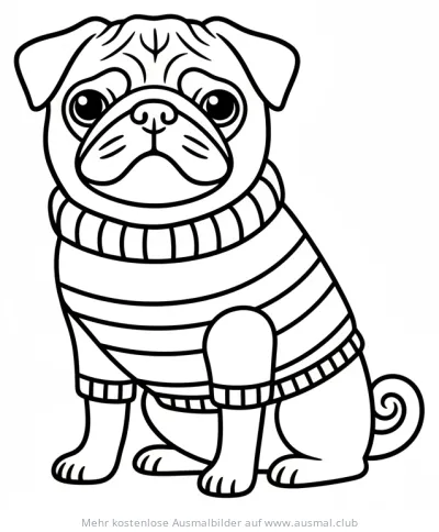 Mops mit Pullover Ausmalbild