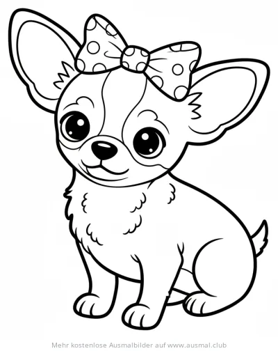 Chihuahua Ausmalbild mit Schleife